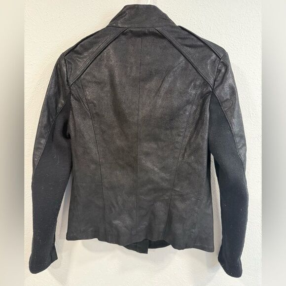 Nicole Miller Black Leather Jacket, Asymmetrical Zip, Size Small - Picture 3 of 6